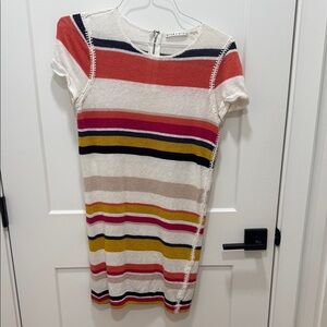 Alice + Olivia Colorful Striped Short Sleeve Woven Dress
